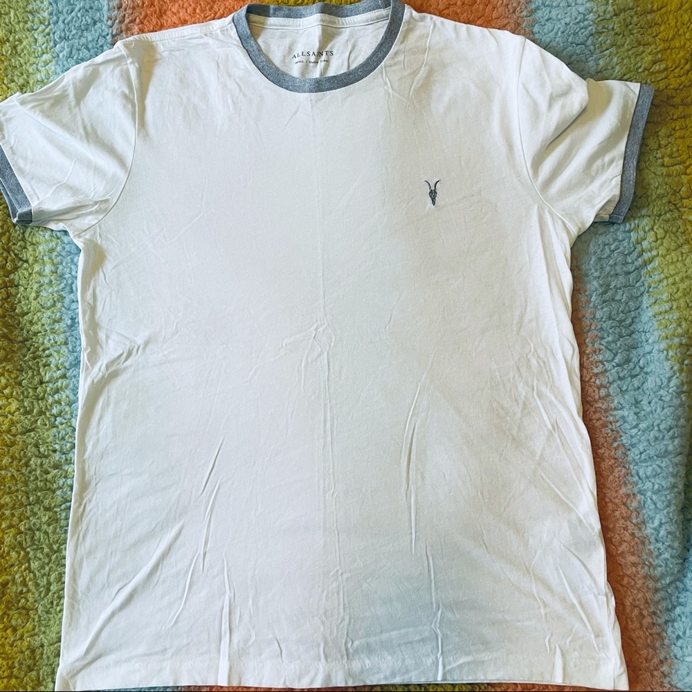 All Saints White/Grey ringer Mens(S) Slim fit